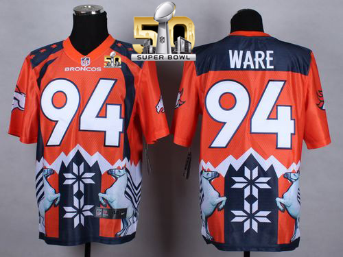 Nike Broncos #94 DeMarcus Ware Orange Super Bowl 50 Men's Stitched NFL Elite Noble Fashion Jersey - Click Image to Close